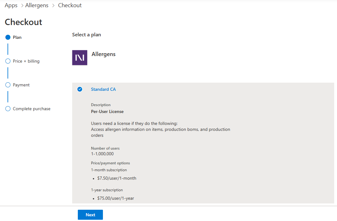 Select the app plan during checkout