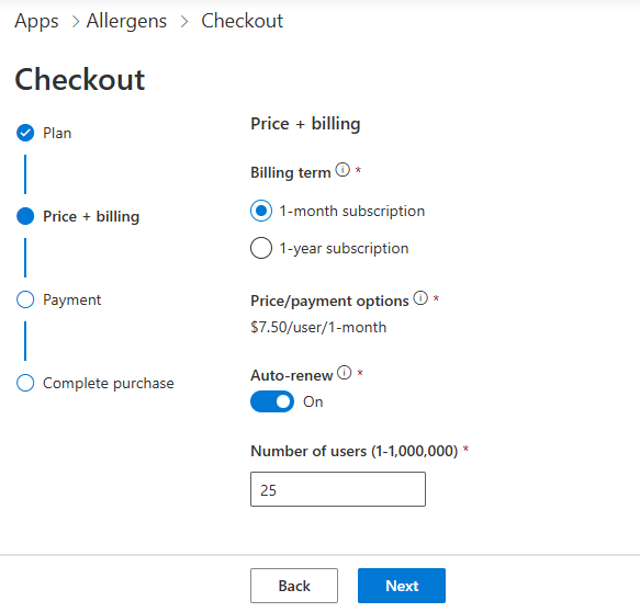 Select the price and auto-renew option