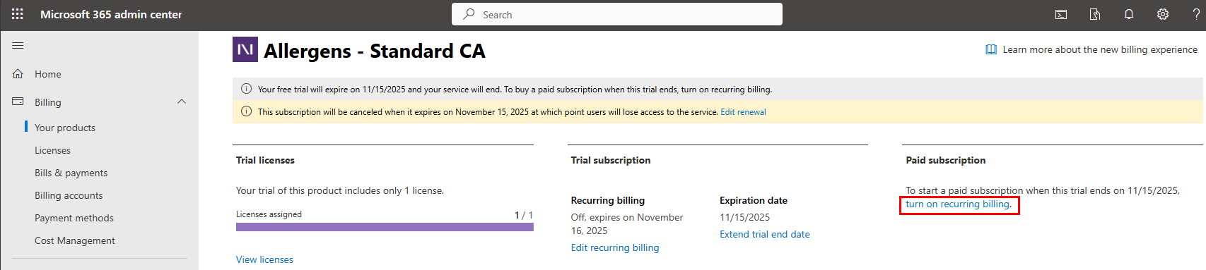 Switch to a recurring billing plan