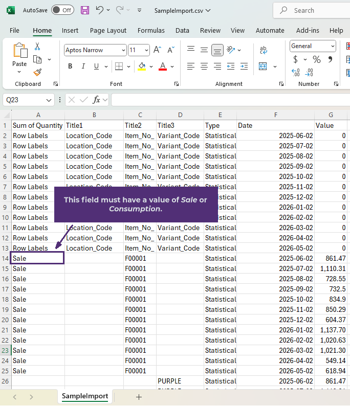 Required field in import CSV file