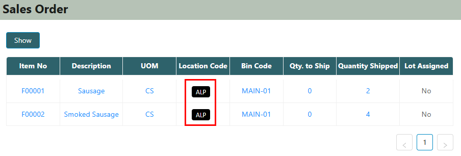 Location requires warehouse shipment
