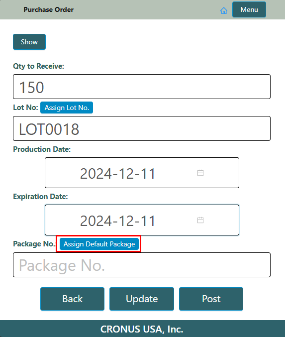 Assign a default package number