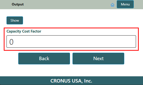 Enter the capacity cost factor