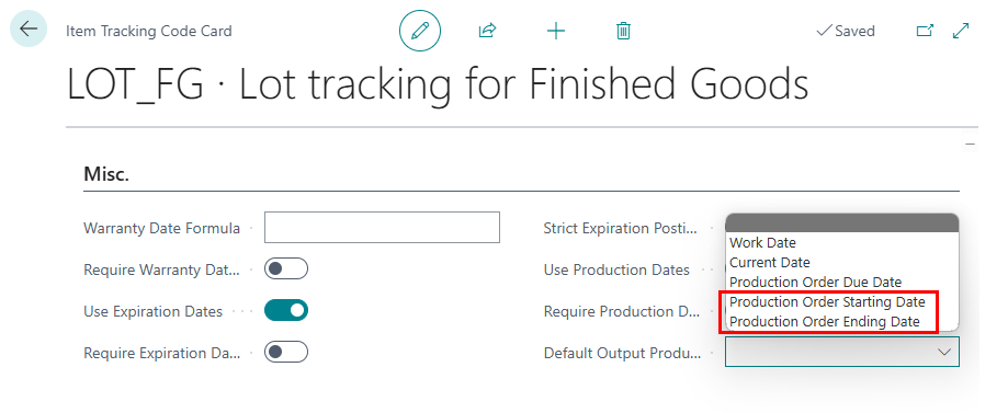 Default Output Production Date