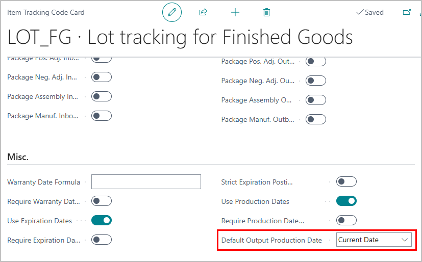 Default Output Production Date