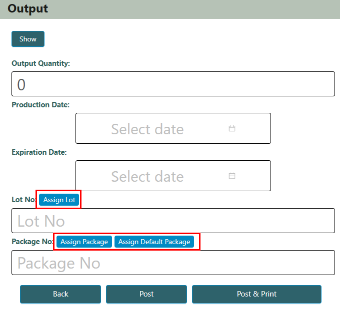Assign lot and package numbers