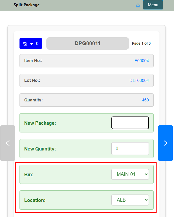 New fields on the MDC Split Package Screen