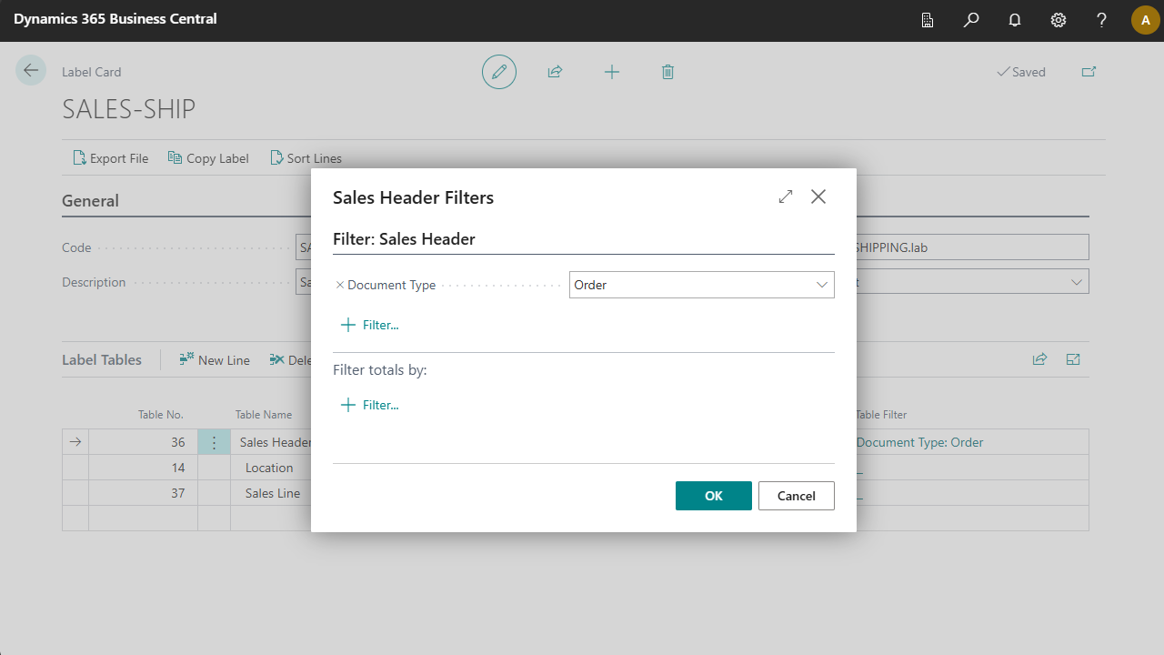 Sales header filter
